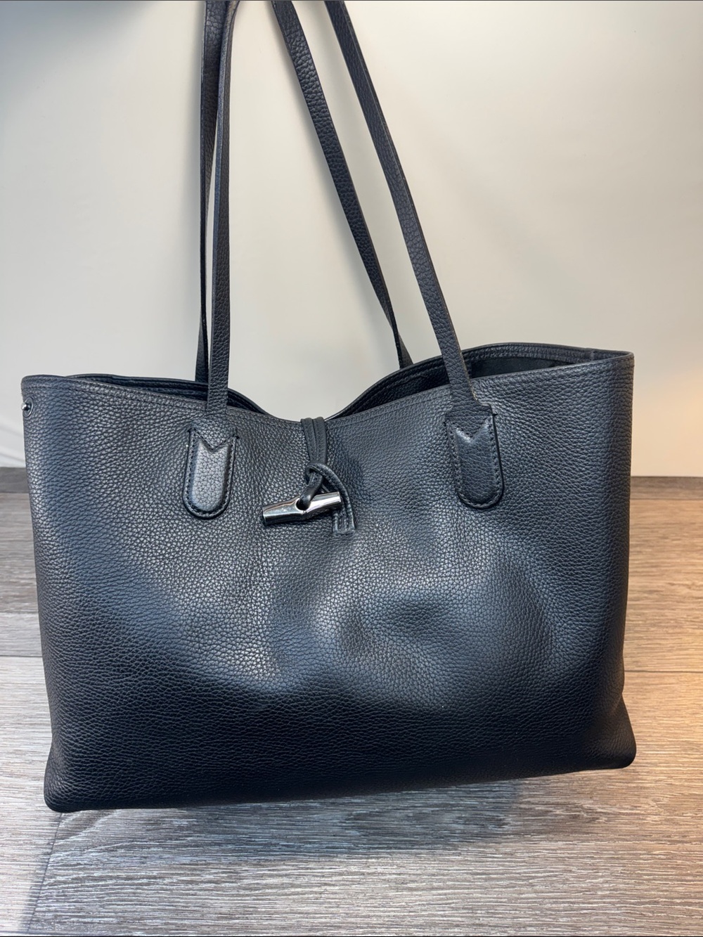 Longchamp Black Pebbled Leather Tote